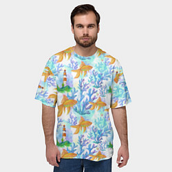 Футболка оверсайз мужская Золотая рыбка и кораллы акварельные, цвет: 3D-принт — фото 2