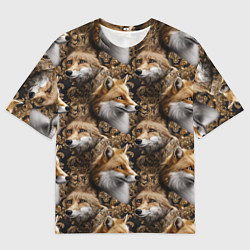 Футболка оверсайз мужская Лакшери паттерн с золотыми лисицами, цвет: 3D-принт