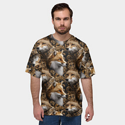 Футболка оверсайз мужская Лакшери паттерн с золотыми лисицами, цвет: 3D-принт — фото 2