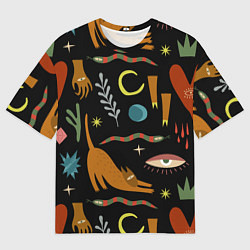Мужская футболка оверсайз Мистический лес с одноглазым котом