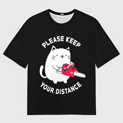 Футболка оверсайз мужская Белый кот с электропилой, цвет: 3D-принт