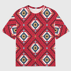 Футболка оверсайз мужская Этнические ромбы на красном, цвет: 3D-принт