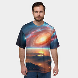 Футболка оверсайз мужская Разноцветная далёкая галактика - неоновое свечение, цвет: 3D-принт — фото 2