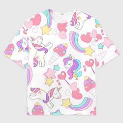 Футболка оверсайз мужская Единорог мороженое радуга и звездочки, цвет: 3D-принт