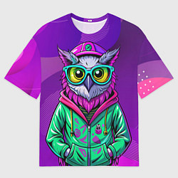 Футболка оверсайз мужская Модная сова на фиолетовом, цвет: 3D-принт
