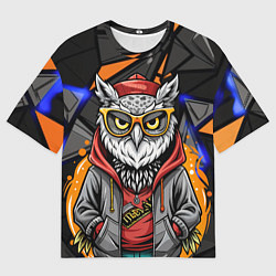 Футболка оверсайз мужская Модная сова и оранжевые вставки, цвет: 3D-принт