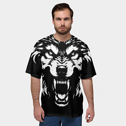 Футболка оверсайз мужская Рисунок волка с открытой пастью, цвет: 3D-принт — фото 2
