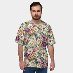 Футболка оверсайз мужская Нежные цветочные мотивы паттерны, цвет: 3D-принт — фото 2