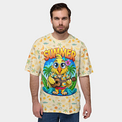 Футболка оверсайз мужская Попугай играет на гитаре на острове, цвет: 3D-принт — фото 2