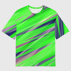 Мужская футболка оверсайз Зелёный и фиолетовый абстрактные полосы