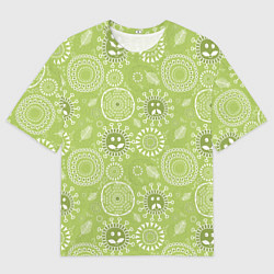 Футболка оверсайз мужская Зеленый цветочный - паттерн смайлики, цвет: 3D-принт