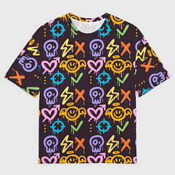 Мужская футболка оверсайз Разноцветное граффити узор