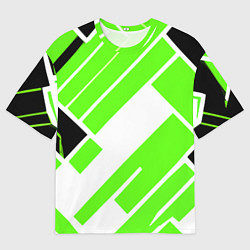 Мужская футболка оверсайз Зелёные широкие линии на белом фоне