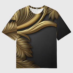 Футболка оверсайз мужская Золотые объемные листья на черном, цвет: 3D-принт