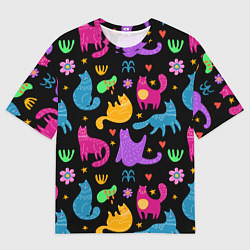 Мужская футболка оверсайз Паттерн разноцветных котиков
