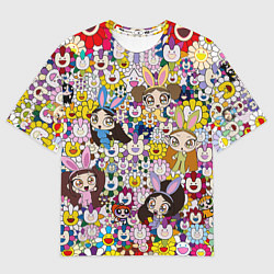 Мужская футболка оверсайз Right now NewJeans and Takashi Murakami