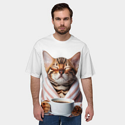 Футболка оверсайз мужская Котик в халате, цвет: 3D-принт — фото 2