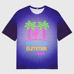 Футболка оверсайз мужская Неоновые пальмы и фламинго summer vibes, цвет: 3D-принт