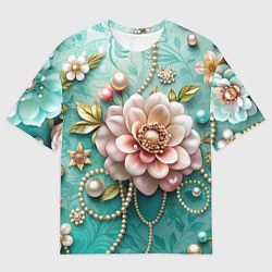 Мужская футболка оверсайз Объемные цветы и жемчуг