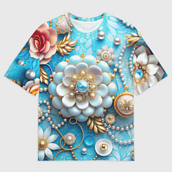 Мужская футболка оверсайз Цветы и жемчуг
