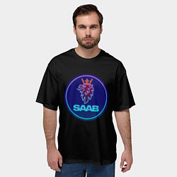 Футболка оверсайз мужская Saab logo neon, цвет: 3D-принт — фото 2