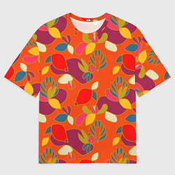 Мужская футболка оверсайз Яркие ягодки-листочки