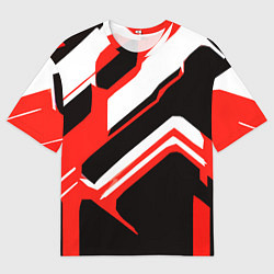 Мужская футболка оверсайз Бело-красные линии на чёрном фоне
