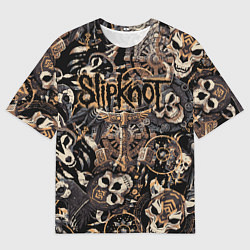 Мужская футболка оверсайз Slipknot на фоне масок черепов животных