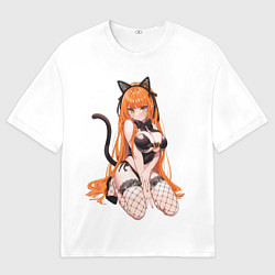 Футболка оверсайз мужская Кошка-девочка, цвет: 3D-принт