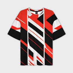 Футболка оверсайз мужская Black and red stripes on a white background, цвет: 3D-принт