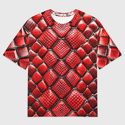 Мужская футболка оверсайз Змеиная объемная текстурная красная кожа