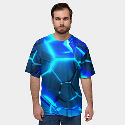 Футболка оверсайз мужская Неоновые холодные голубые плиты в разломе, цвет: 3D-принт — фото 2