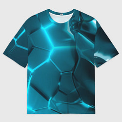 Футболка оверсайз мужская Неоновые холодные голубые плиты в разломе, цвет: 3D-принт