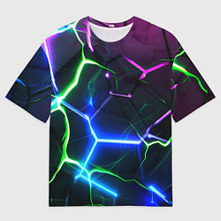 Мужская футболка оверсайз Микс из разломленных плит и неоновое свечения