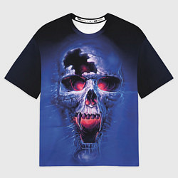 Футболка оверсайз мужская Череп разъяренный кричащий - blue skull, цвет: 3D-принт