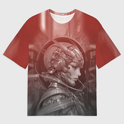 Футболка оверсайз мужская Гравюра девуша-андроид, цвет: 3D-принт