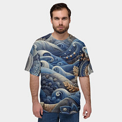 Футболка оверсайз мужская Джинсовые волны - нейросеть, цвет: 3D-принт — фото 2