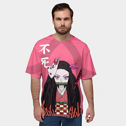 Футболка оверсайз мужская Незуко камадо на розовом фоне, цвет: 3D-принт — фото 2