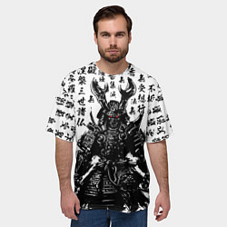 Футболка оверсайз мужская Самурай и паттерн иероглифов, цвет: 3D-принт — фото 2