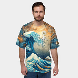 Футболка оверсайз мужская Коллаж с Японской волной - нейросеть, цвет: 3D-принт — фото 2