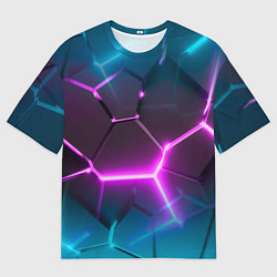 Футболка оверсайз мужская Голубые и розовые неоновые плиты в разломе, цвет: 3D-принт