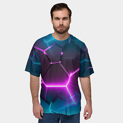 Футболка оверсайз мужская Голубые и розовые неоновые плиты в разломе, цвет: 3D-принт — фото 2