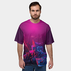 Футболка оверсайз мужская Кот самурай с катаной киберпанк, цвет: 3D-принт — фото 2