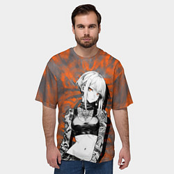 Футболка оверсайз мужская Татуированная девушка на оранжевом фоне, цвет: 3D-принт — фото 2