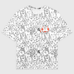 Футболка оверсайз мужская Румяная киска и серые коты, цвет: 3D-принт