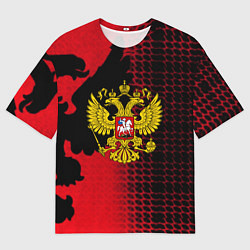 Футболка оверсайз мужская Россия герб патриотический стиль, цвет: 3D-принт