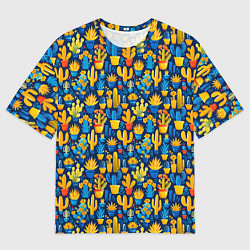 Мужская футболка оверсайз Кактусы разноцветный мексиканский яркий узор