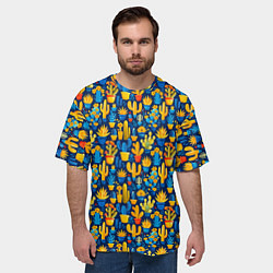 Футболка оверсайз мужская Кактусы разноцветный мексиканский яркий узор, цвет: 3D-принт — фото 2