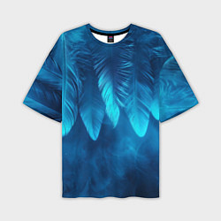 Мужская футболка оверсайз Вертикальные синие перья и дым