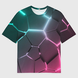 Мужская футболка оверсайз Голубые и розовые неоновые плиты в разломе